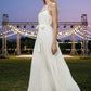 White Sheath Halter Long Prom Dress with Sash