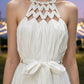 White Sheath Halter Long Prom Dress with Sash