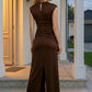 Brown Sheath Round Neck Long Formal Dress