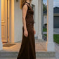 Brown Sheath Round Neck Long Formal Dress