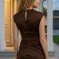 Brown Sheath Round Neck Long Formal Dress