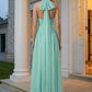Mint Green A Line Halter Long Prom dress with Bow