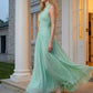 Mint Green A Line Halter Long Prom dress with Bow