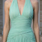 Mint Green A Line Halter Long Prom dress with Bow