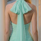 Mint Green A Line Halter Long Prom dress with Bow