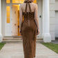 Brown Sheath Halter Long Prom dress