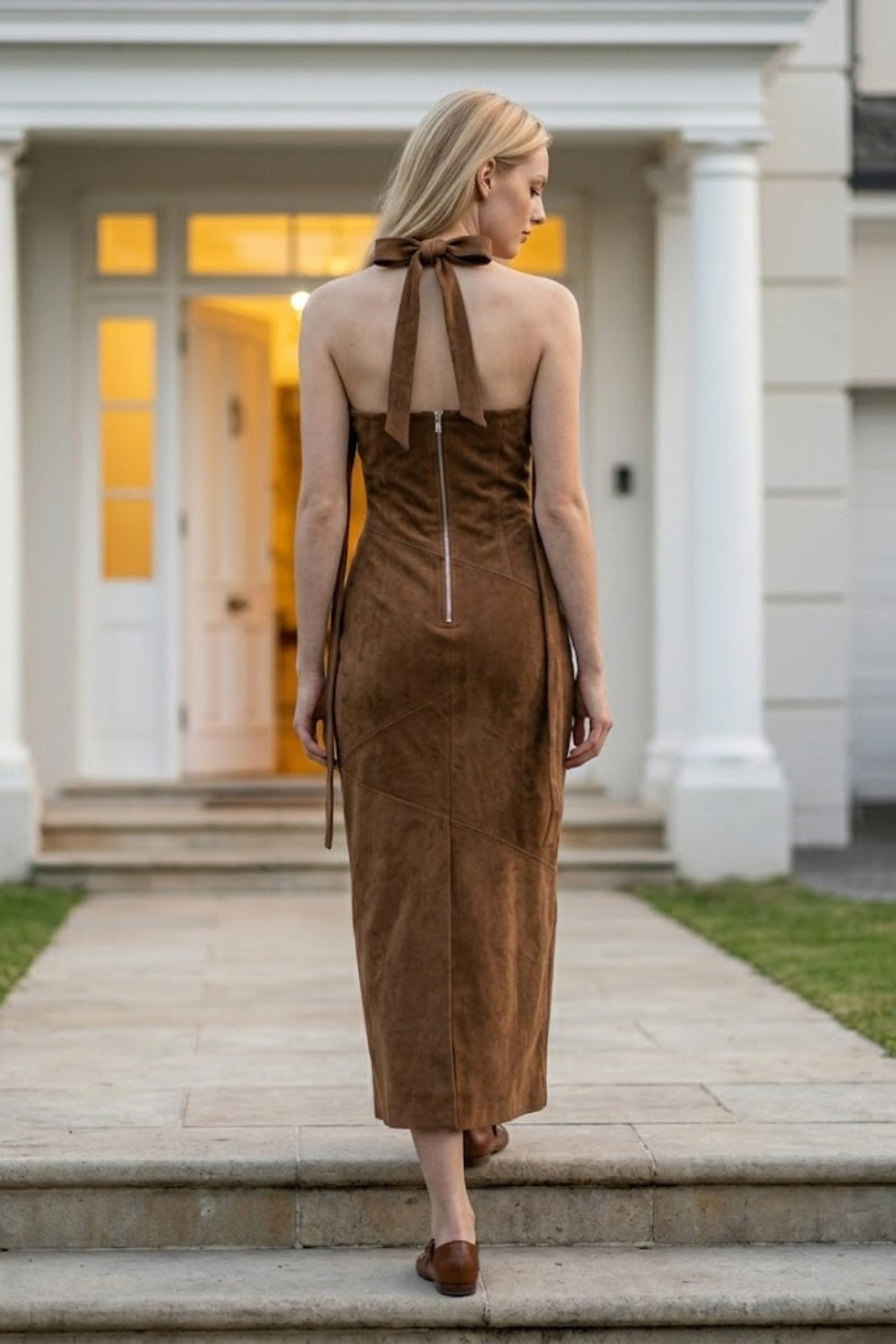 Brown Sheath Halter Long Prom dress