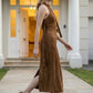 Brown Sheath Halter Long Prom dress