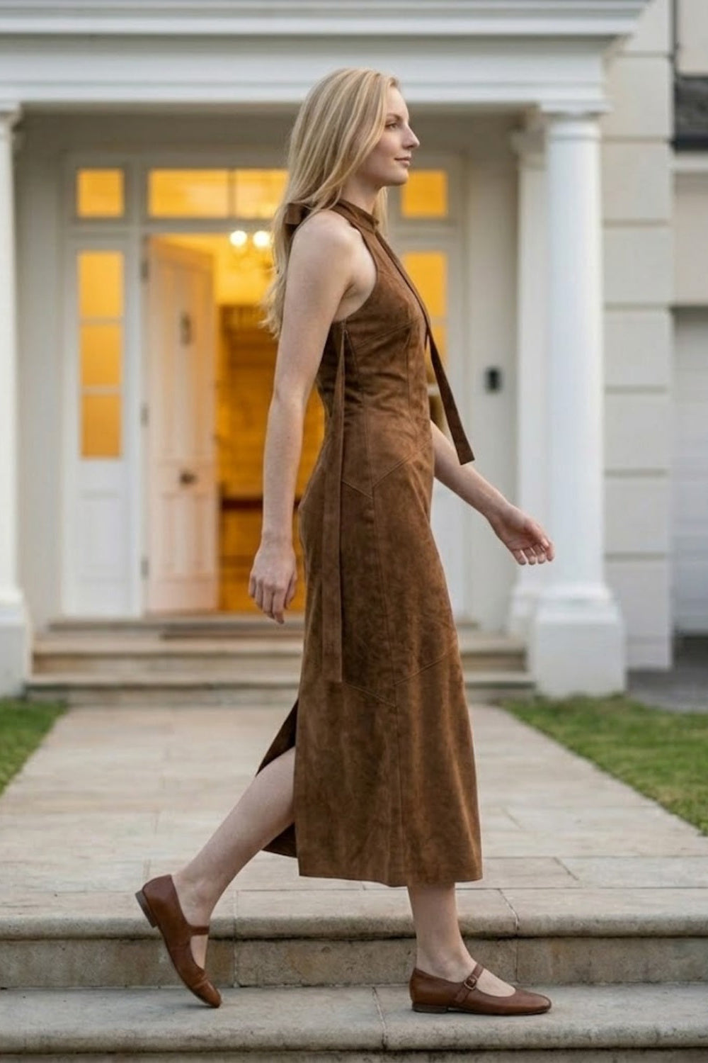 Brown Sheath Halter Long Prom dress
