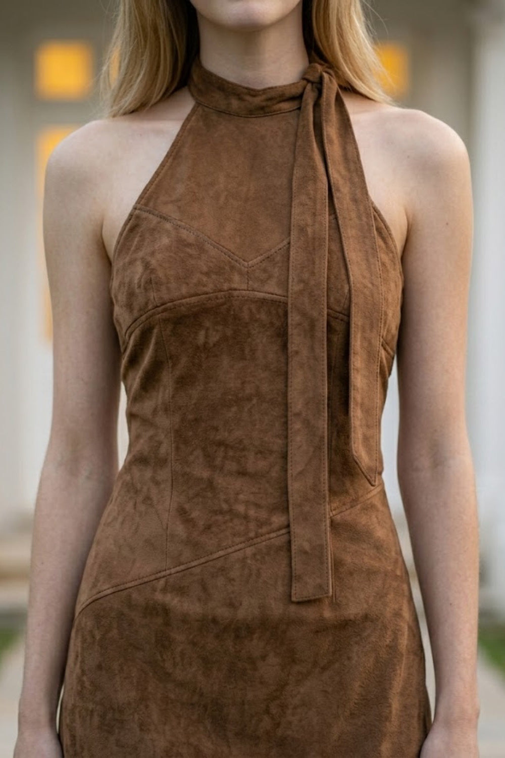 Brown Sheath Halter Long Prom dress