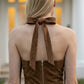 Brown Sheath Halter Long Prom dress