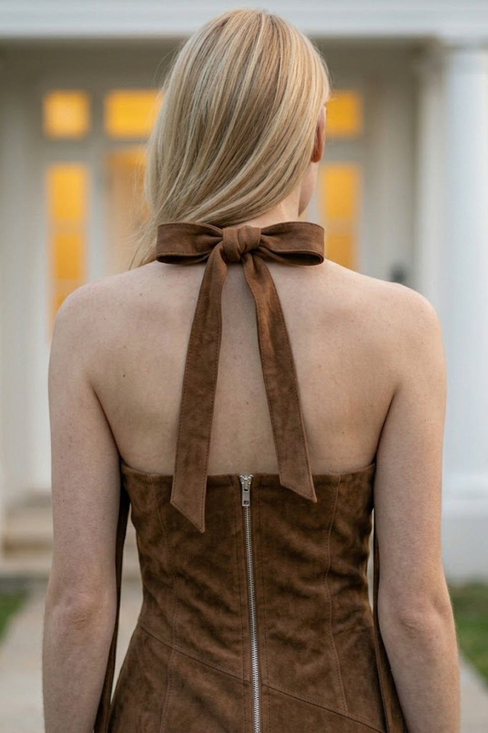 Brown Sheath Halter Long Prom dress