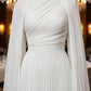 White A Line High Neck Long Formal Dress with Cape