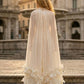 Sequin Champagne A Line Round Neck Long Formal Dress with Cape