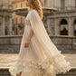 Sequin Champagne A Line Round Neck Long Formal Dress with Cape
