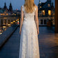 White A Line Square Neck Long Prom Dress with Lace
