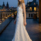 White A Line Square Neck Long Prom Dress with Lace