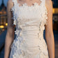 White A Line Square Neck Long Prom Dress with Lace