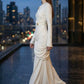 White Sheath Round Neck Long Formal Dress with Ruching