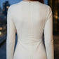 White Sheath Round Neck Long Formal Dress with Ruching