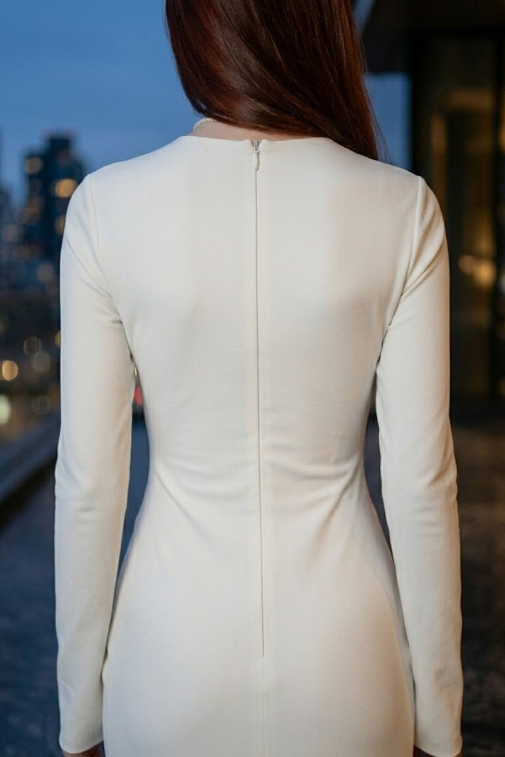 White Sheath Round Neck Long Formal Dress with Ruching