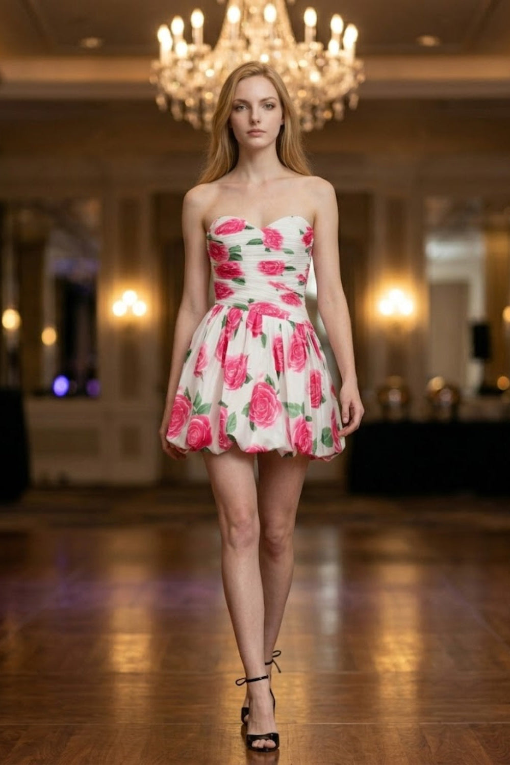 Pink Floral A Line Sweetheart Mini Homecoming Dress with Pleats