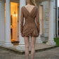 Brown Bodycon V Neck Mini Homecoming Dress with Pleats