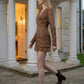 Brown Bodycon V Neck Mini Homecoming Dress with Pleats