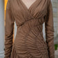 Brown Bodycon V Neck Mini Homecoming Dress with Pleats