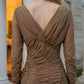 Brown Bodycon V Neck Mini Homecoming Dress with Pleats