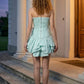 Mint Green A Line Strapless Mini Prom Dress with 3D Flowers