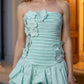 Mint Green A Line Strapless Mini Prom Dress with 3D Flowers