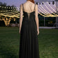 Corset Black A Line Spaghetti Straps Long Prom Dress