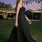 Corset Black A Line Spaghetti Straps Long Prom Dress