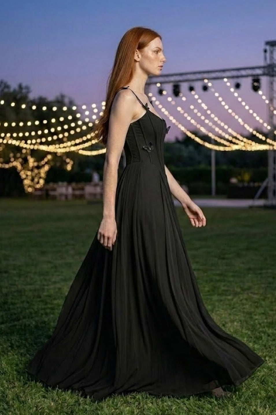Corset Black A Line Spaghetti Straps Long Prom Dress
