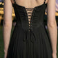 Corset Black A Line Spaghetti Straps Long Prom Dress