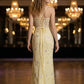 Corset Yellow Sheath Spaghetti Straps Long Prom Dress with Lace