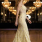 Corset Yellow Sheath Spaghetti Straps Long Prom Dress with Lace