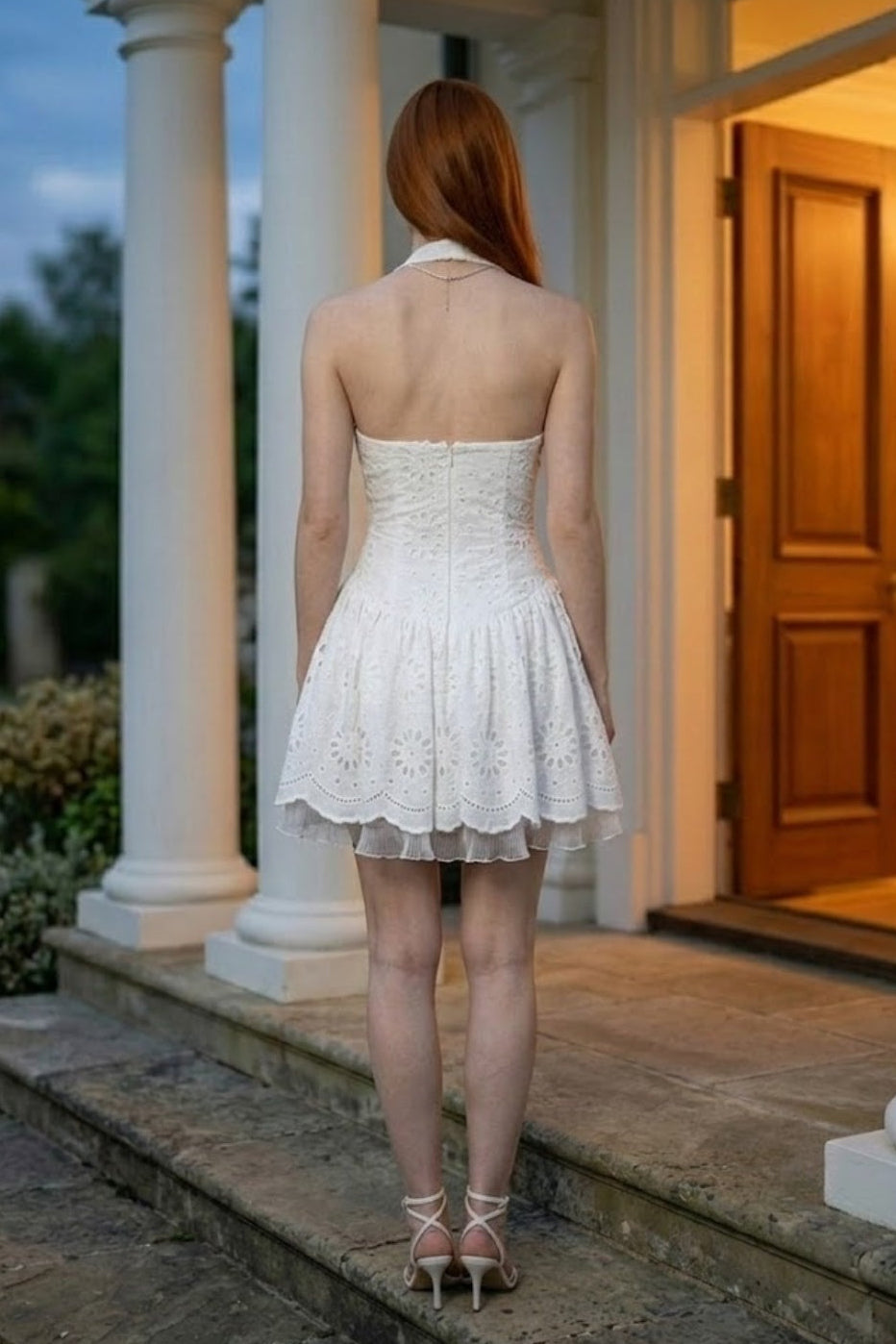 White A Line Halter Mini Homecoming Dress
