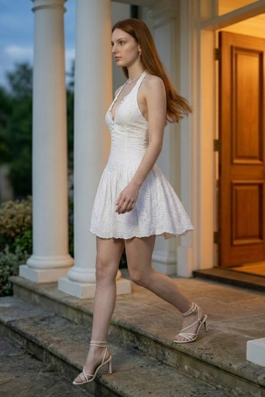 White A Line Halter Mini Homecoming Dress