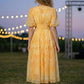 Yellow Floral A Line V Neck Midi Prom Dress