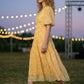 Yellow Floral A Line V Neck Midi Prom Dress