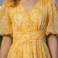 Yellow Floral A Line V Neck Midi Prom Dress