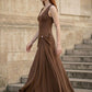 Brown A Line V Neck Long Formal Dress with Drape