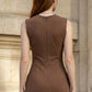 Brown A Line V Neck Long Formal Dress with Drape