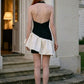 Black and White Bodycon Halter Short Homecoming Dress with 3D Flowers