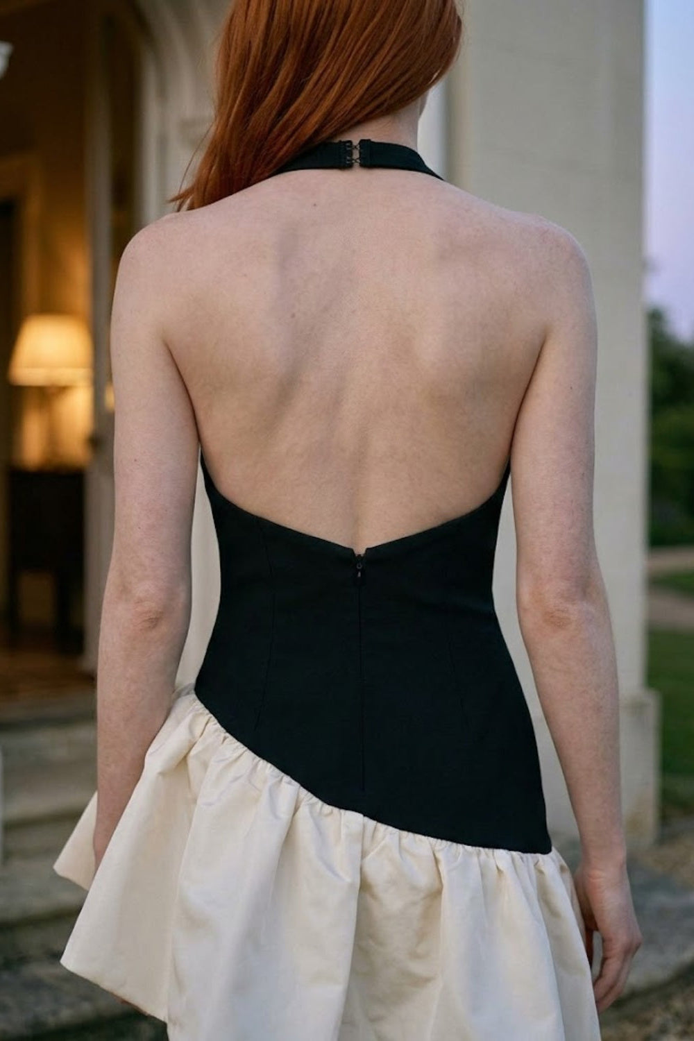 Black and White Bodycon Halter Short Homecoming Dress with 3D Flowers