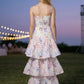 Lilac Floral A Line Spaghetti Straps Long Prom Dress with Belt