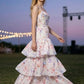 Lilac Floral A Line Spaghetti Straps Long Prom Dress with Belt