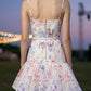 Lilac Floral A Line Spaghetti Straps Long Prom Dress with Belt
